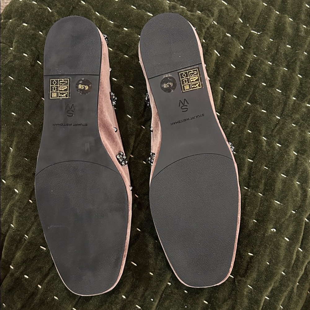 Stuart Weitzman Embellished Velvet Loafers in taupe - Picture 4 of 4